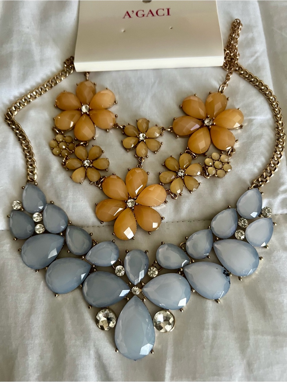 2 A'GACI Floral Statement Necklace Set in Mustard and Gray
